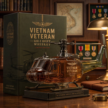 🇺🇸🚁🎖️Vietnam Veteran UH-1 Huey Helicopter 1965-1975 Whiskey Bottle